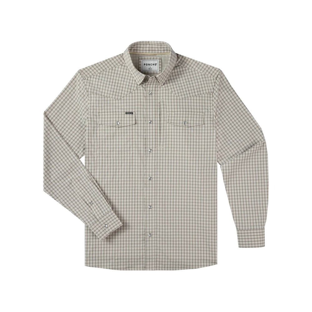 PONCHO Men’s Long-Sleeve Plaid Button-Down Shirt — Beige